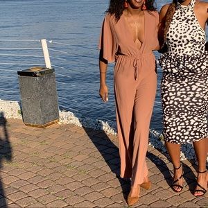 Missguided Deep V Neutral Jumpsuit